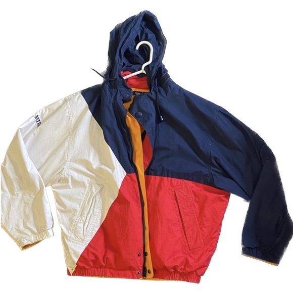 VINTAGE Nautica Double sided Men’s Jacket reversible white blue yellow Small - Picture 10 of 16